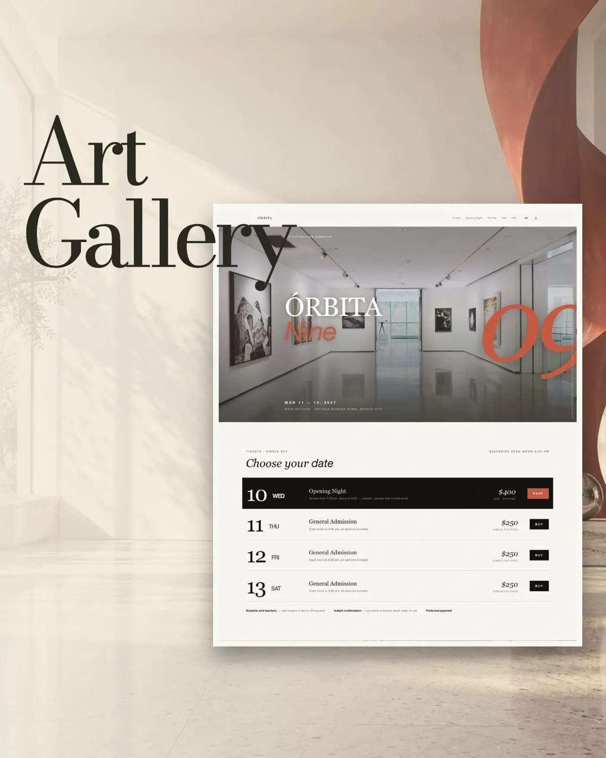 Give your exhibition a visual identity with admission dates and a preview-evening offer.