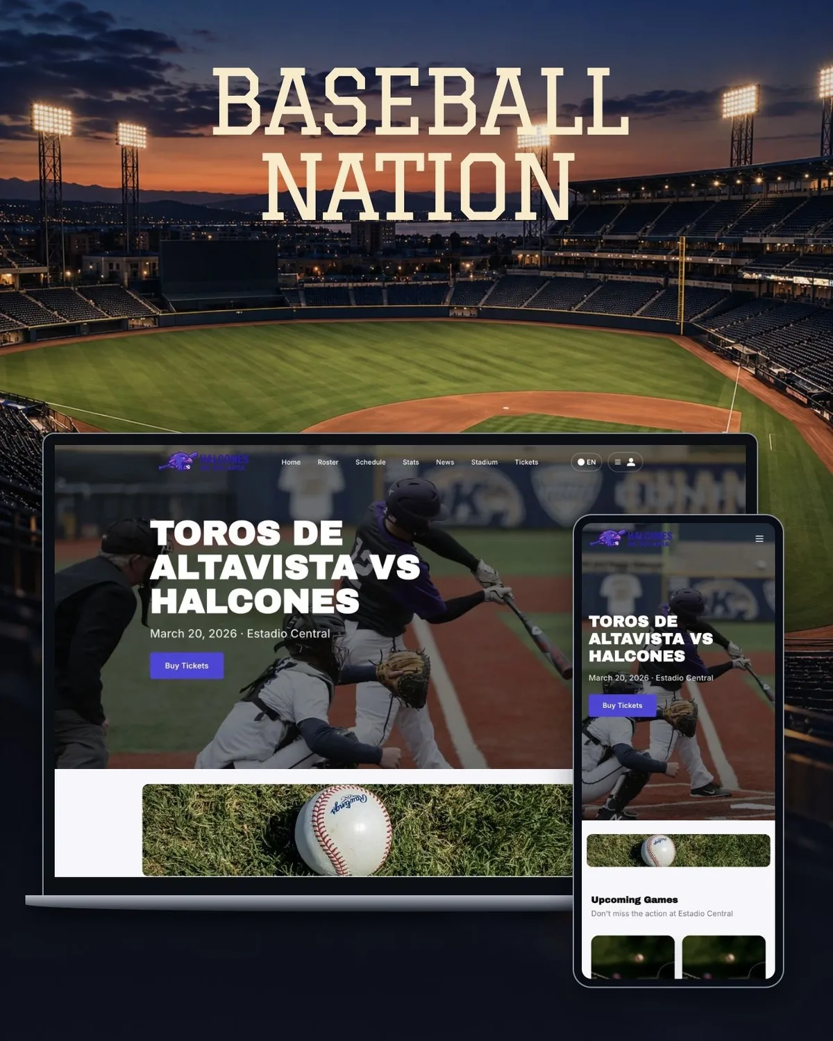 Present your baseball team’s games, news and players through one branded website.