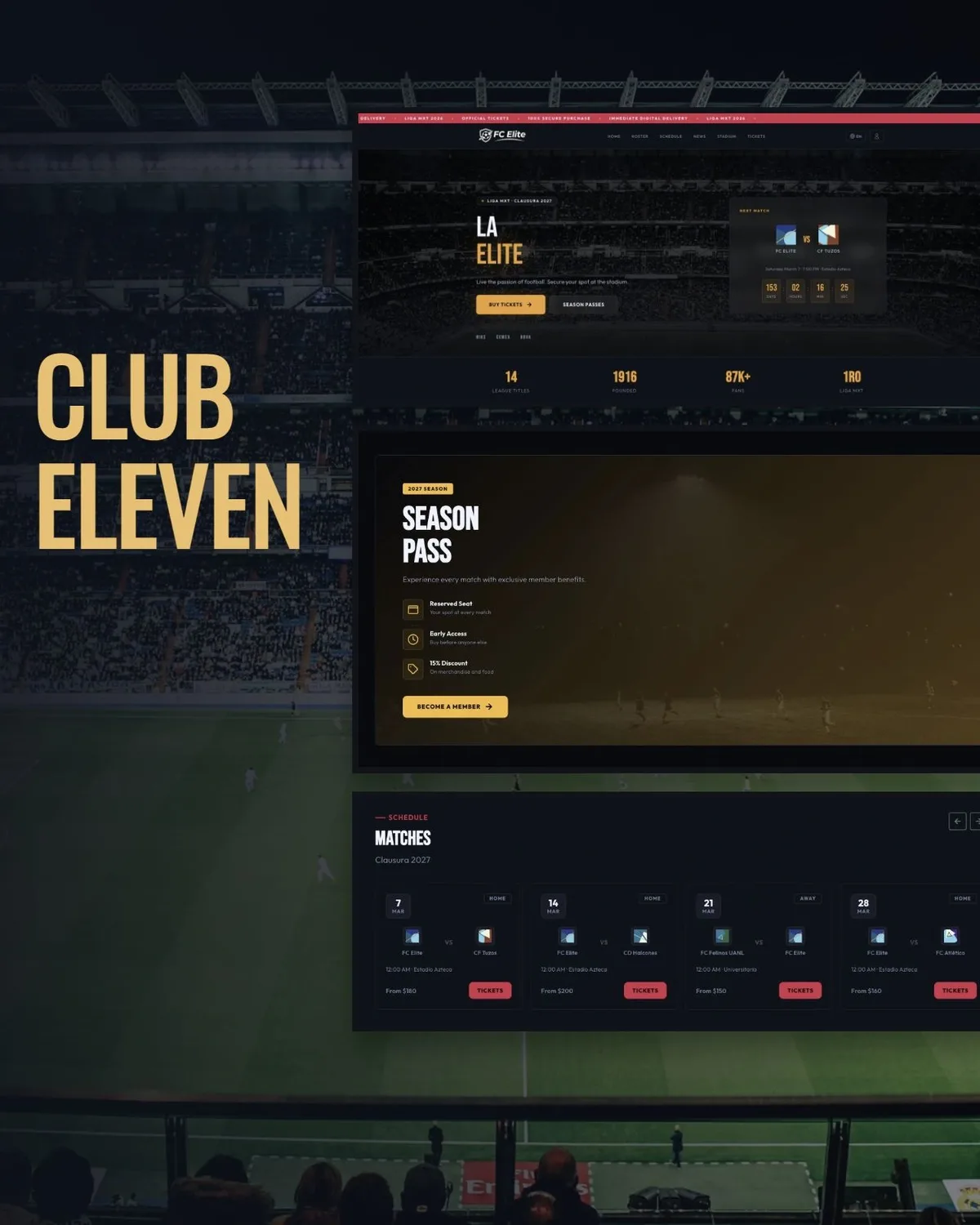 Create a home for your football club, its fixtures and season-pass offer.
