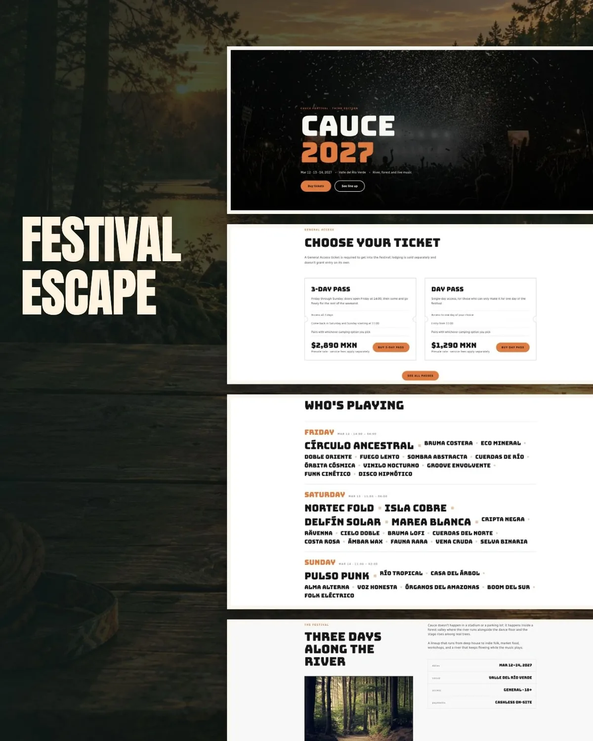 Introduce a destination festival through its setting, daily lineup and admission options.