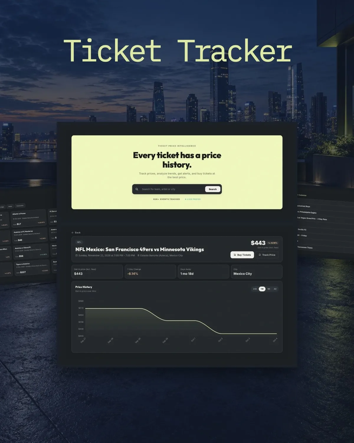 Event search, price context and ticket discovery in one branded experience.