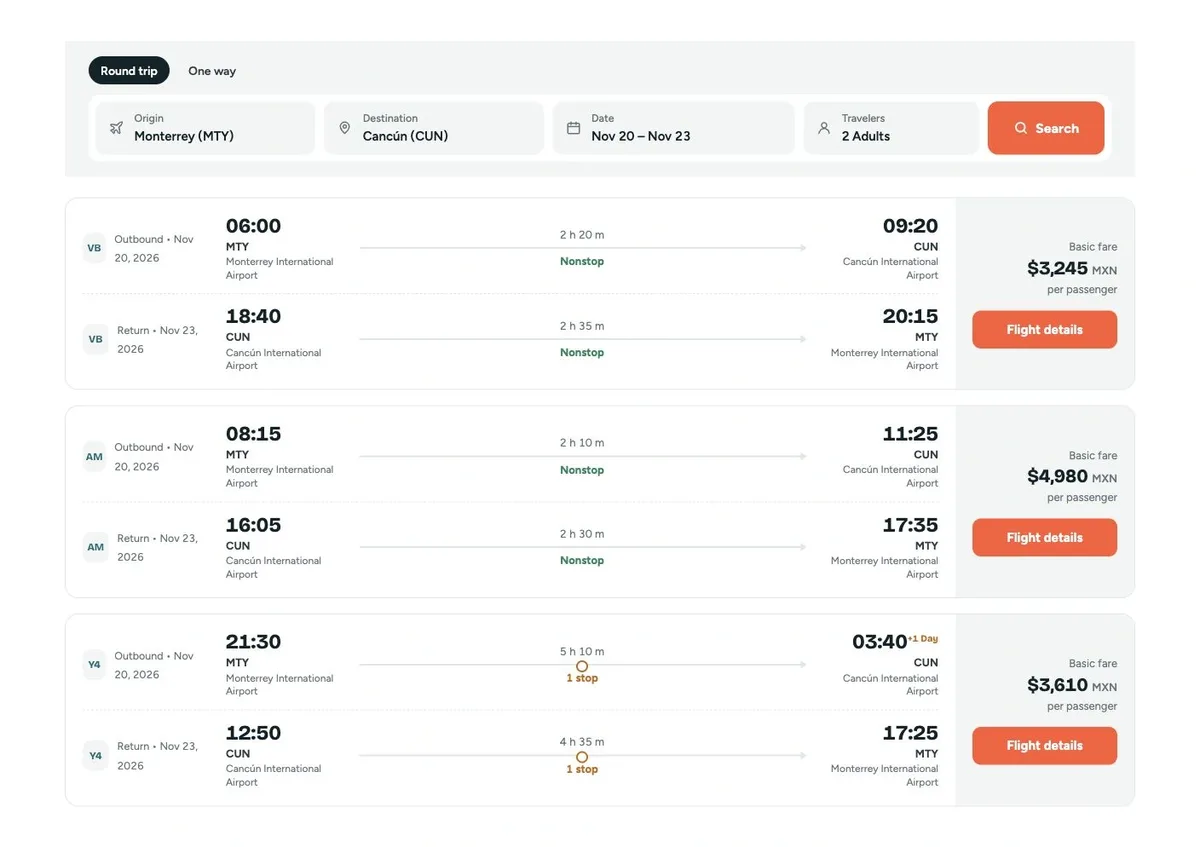 Compare the route and the fare.
