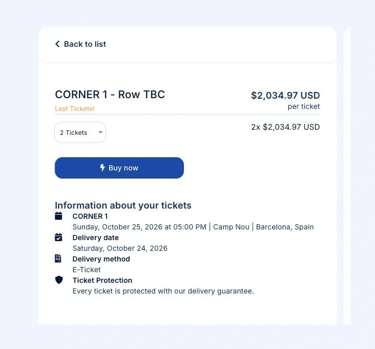 Ticket quantity and delivery information