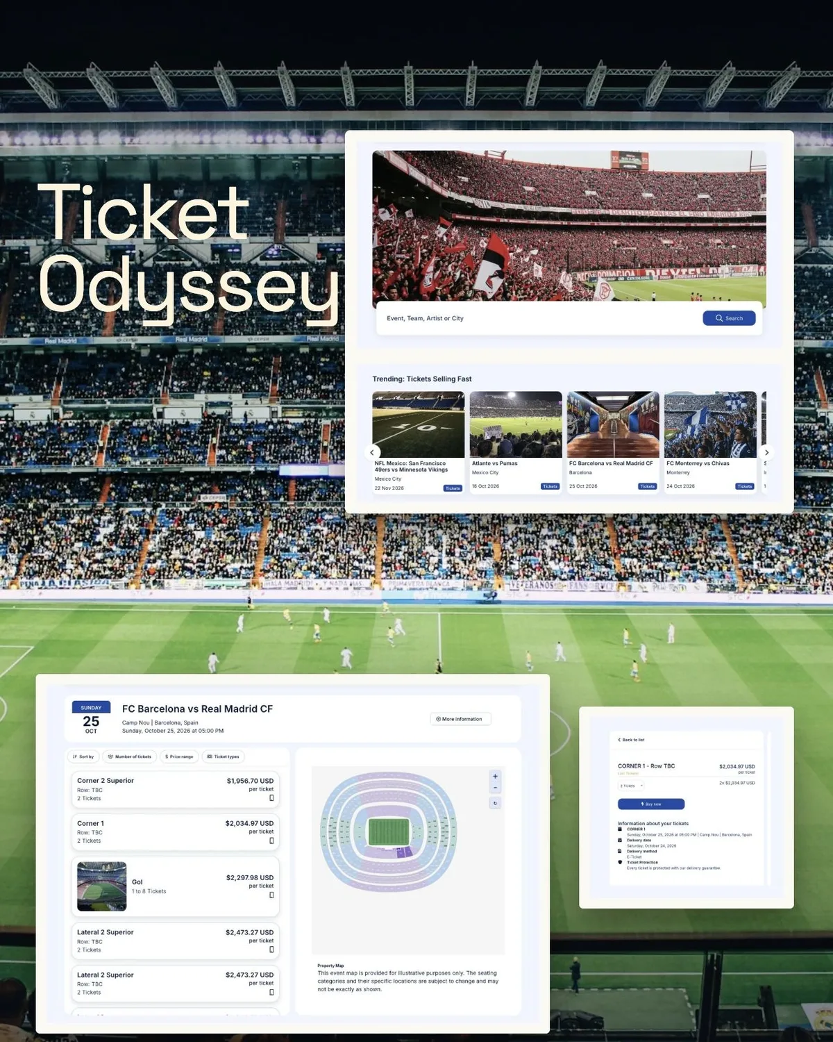 An event catalogue and ticket-selection experience under your own brand.